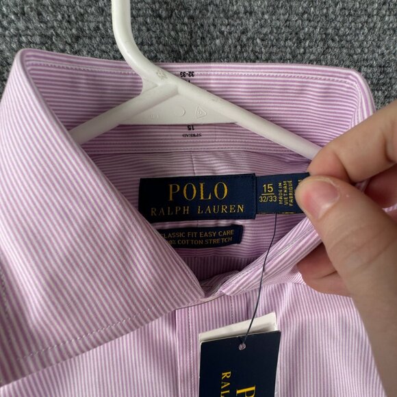 NWT Polo Ralph Lauren Pink Striped Classic Fit Easy Care Cotton Stretch 15 32/33 - Picture 10 of 15